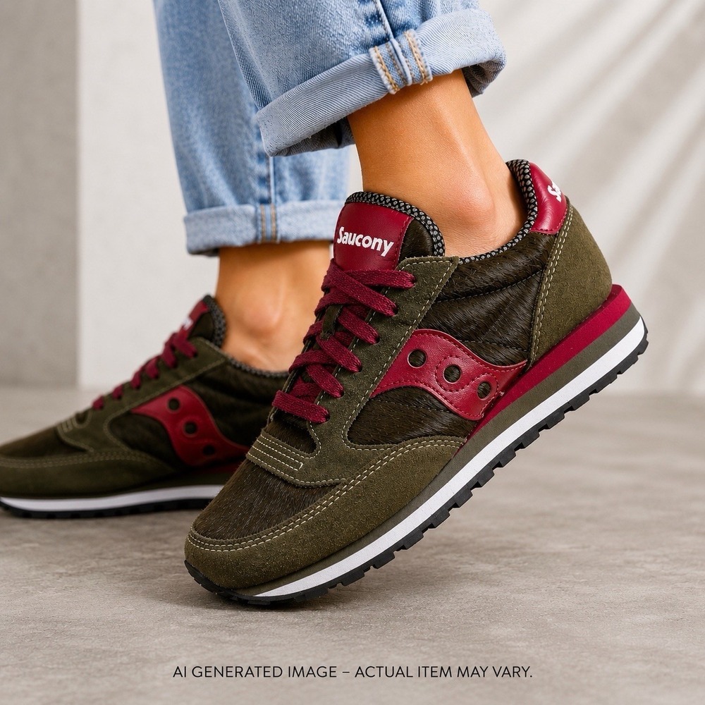 Saucony Jazz Original Pony Hair Sneakers Women's 6.5 Olive Burgundy Leather